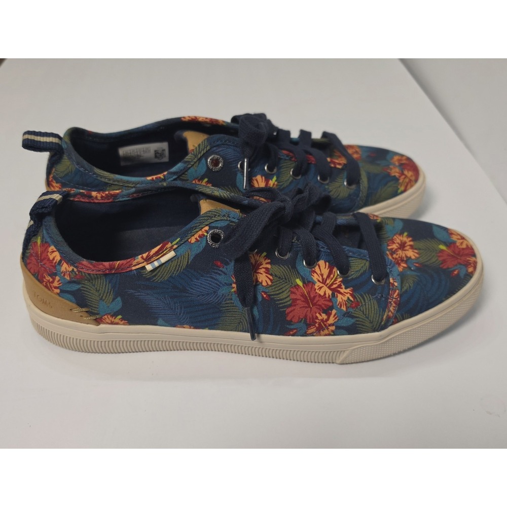 Toms Trvl Lite Men Sz 9.5 Travel Tropical Memory Foam Ortholite Navy Low